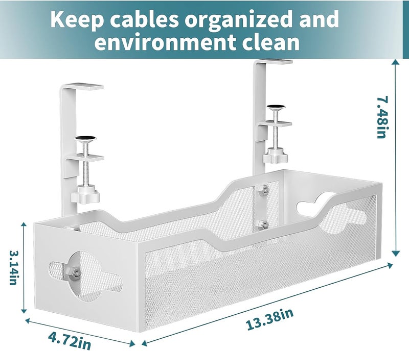 Litwaro Under Desk Cable Management Tray 2 Pack, No Drill Cable Organizer With Clamp for Standing Desk, Easy to Install Cord Management System, No Damage Wire Organizer - Image 4